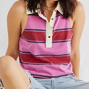 We The Free Pink and Red Striped Tank Top